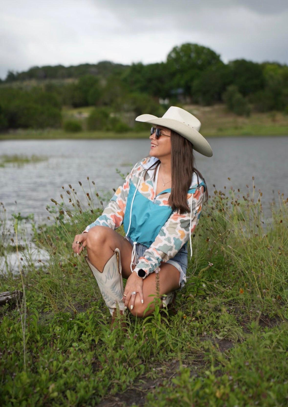 Teal Camo Cropped Windbreaker